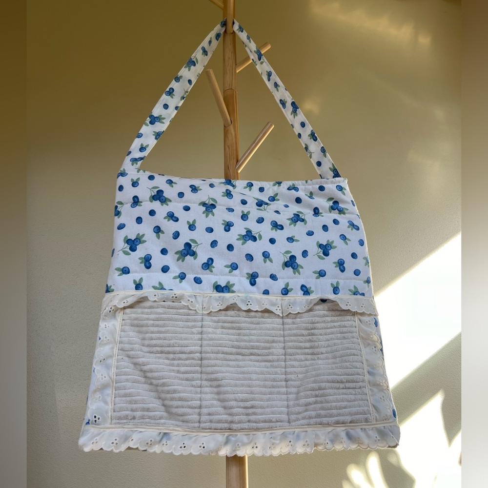 Handmade coquette quilted blueberry tote bag